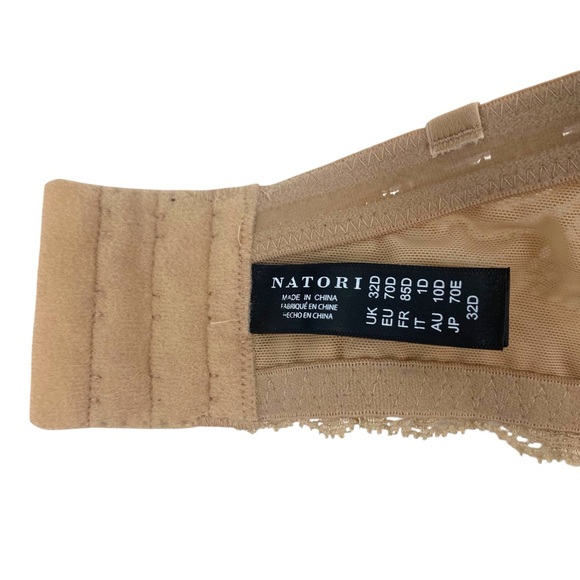 NATORI TAN FEATHERS PLUNGE STRAPLESS BRA SIZE 32D - Picture 10 of 12